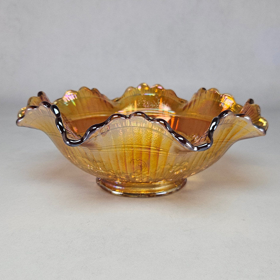 Imperial Windmill Marigold Carnival Glass Ruffled Bowl