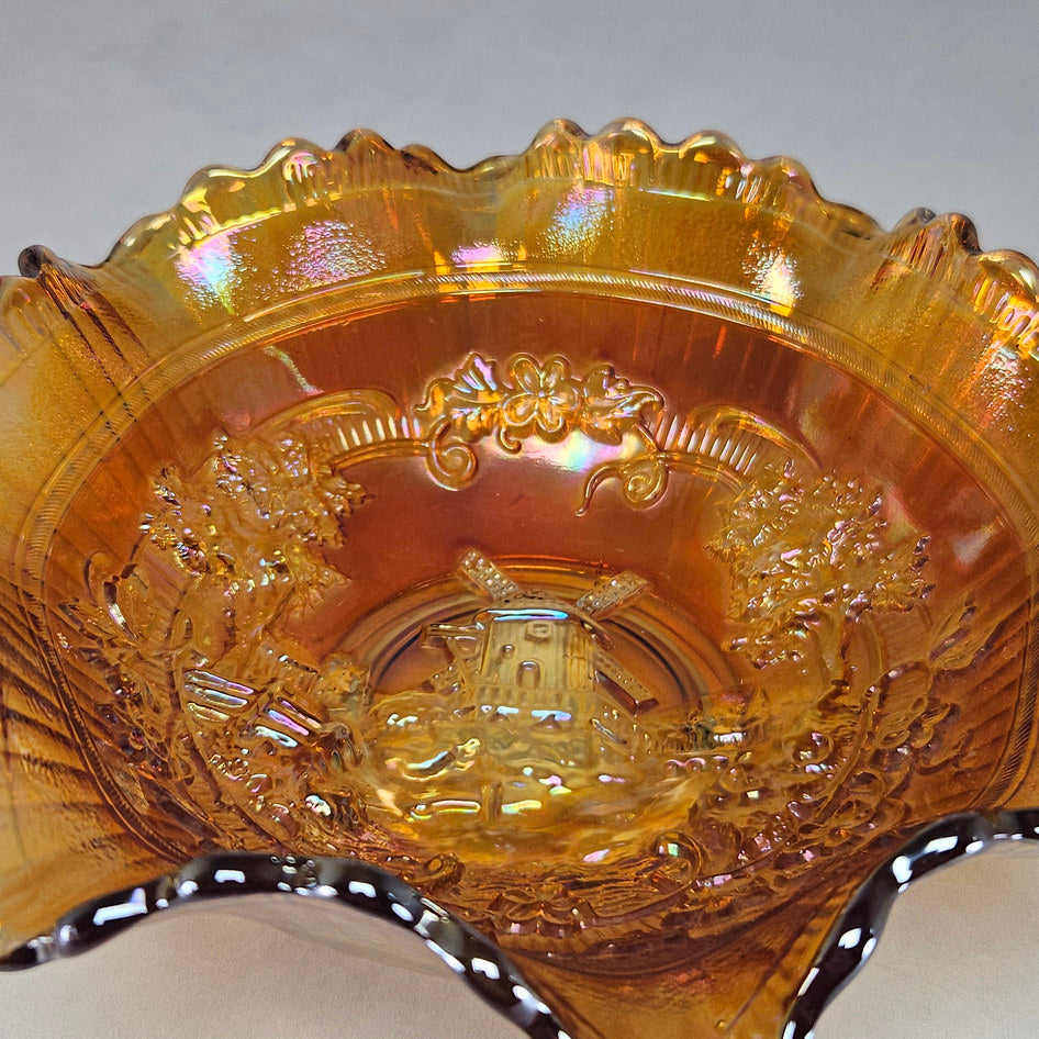 Imperial Windmill Marigold Carnival Glass Ruffled Bowl