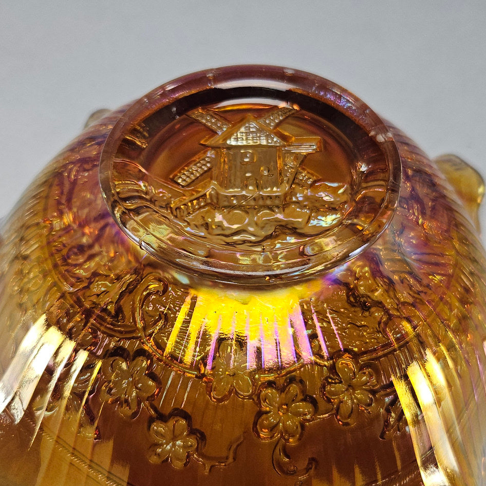 Imperial Windmill Marigold Carnival Glass Ruffled Bowl
