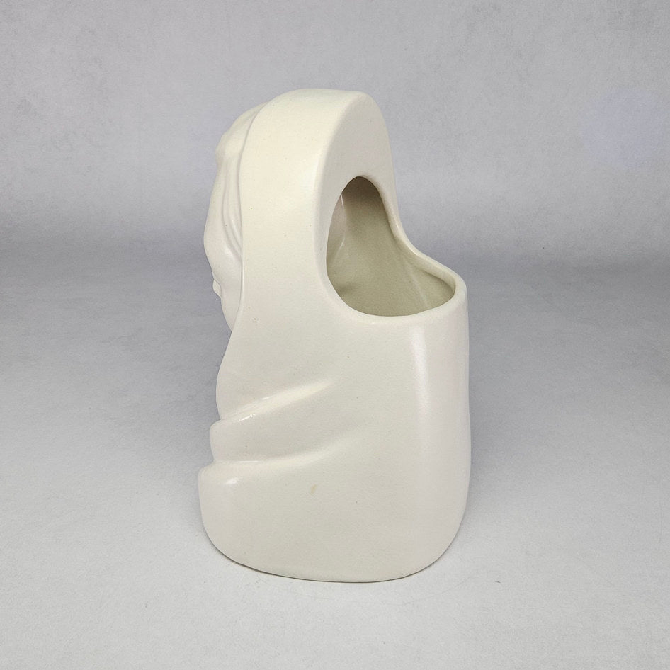 Ivory Glazed Ceramic Lady Head Wall Pocket Vase