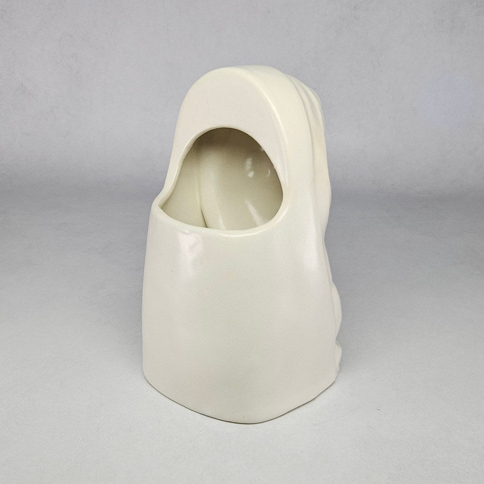 Ivory Glazed Ceramic Lady Head Wall Pocket Vase