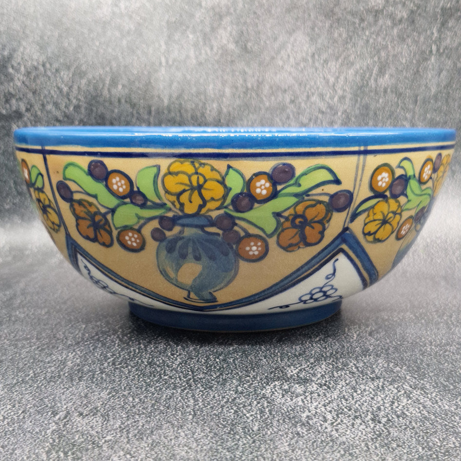 Jan Du Toit South African Pottery Deep Bowl with Floral Motif
