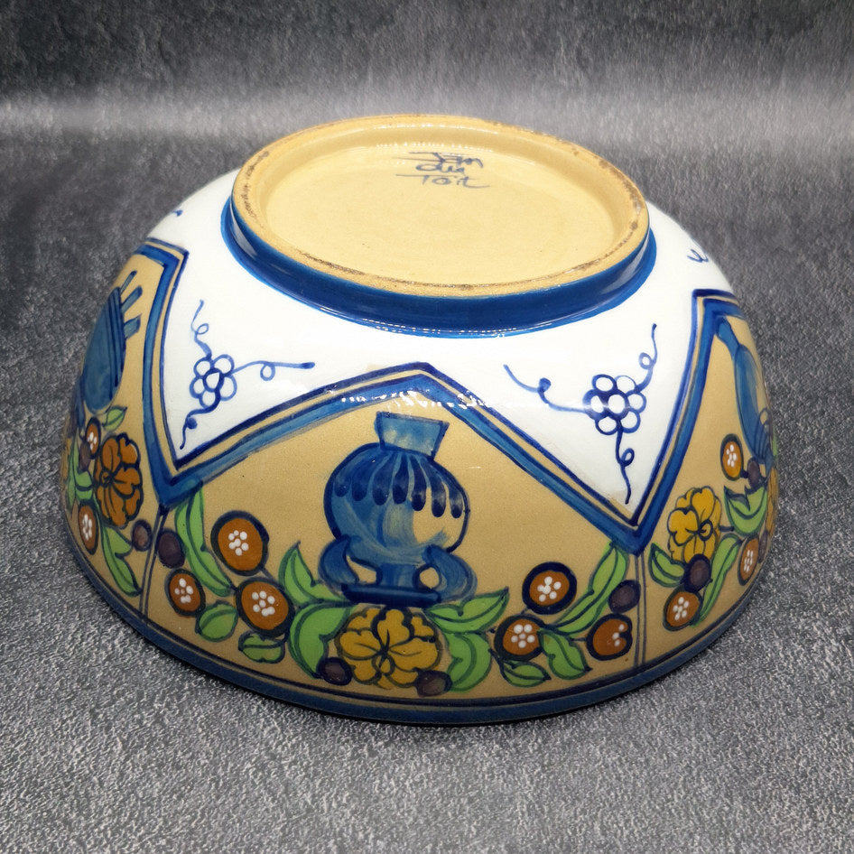Jan Du Toit South African Pottery Deep Bowl with Floral Motif
