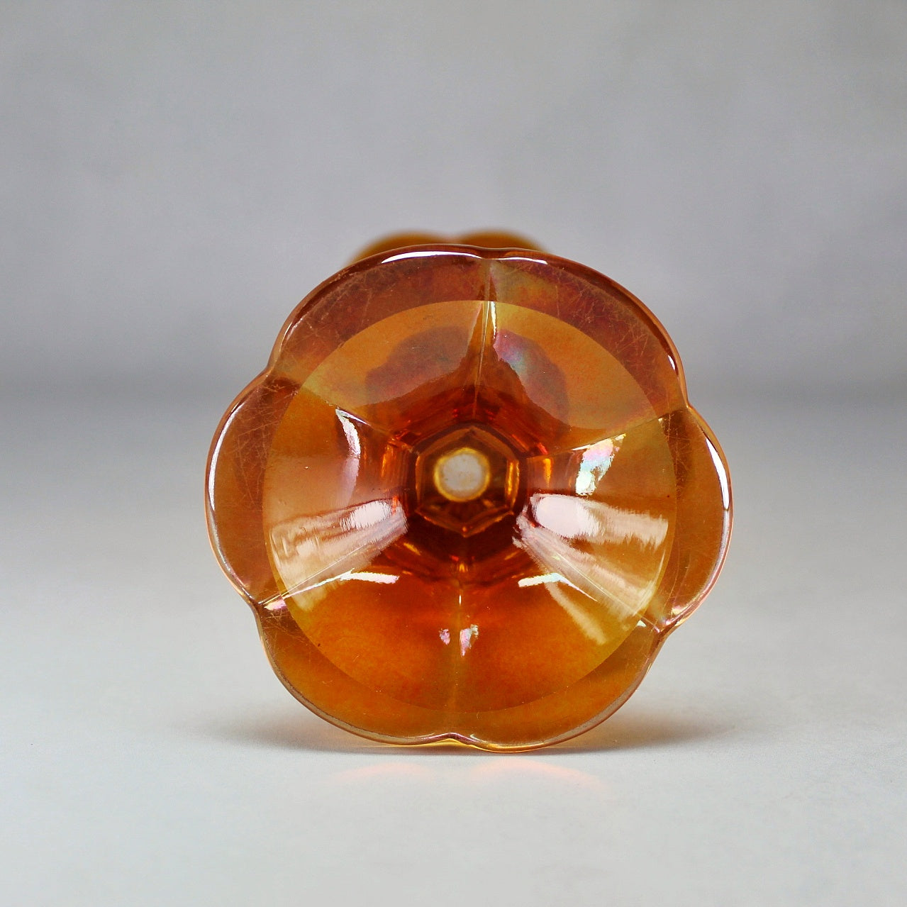 Joseph Inwald Marigold Laurier Nelly Pattern Pedestal Footed Carnival Glass Vase