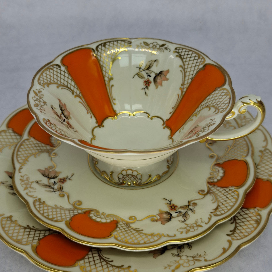 Königl. pr. Tettau Porcelain Teacup, Saucer and Plate Trio