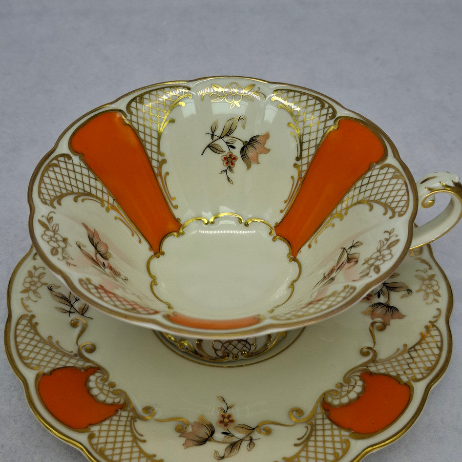 Königl. pr. Tettau Porcelain Teacup, Saucer and Plate Trio