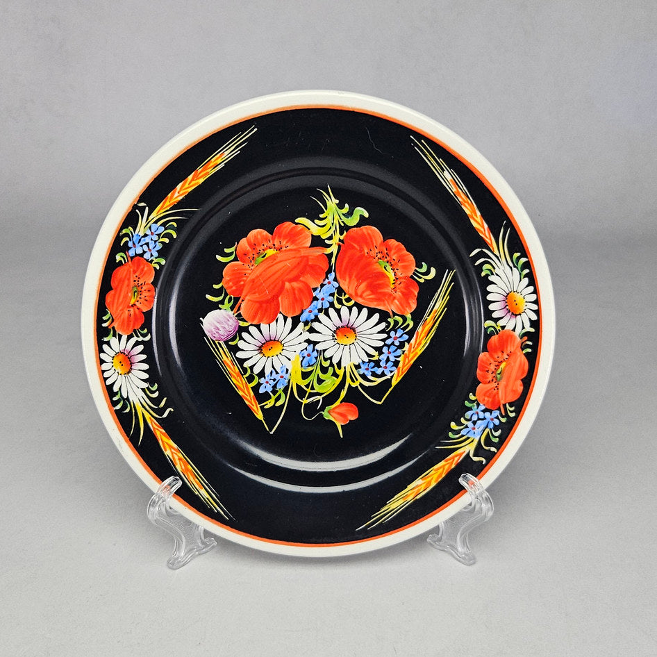 Kravsko Czechoslovak Black Floral Poppy Ceramic Plate
