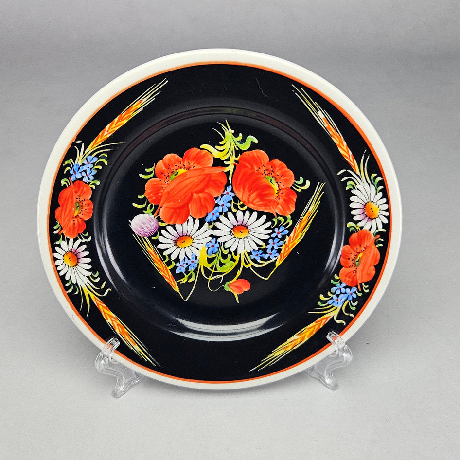 Kravsko Czechoslovak Black Floral Poppy Ceramic Plate