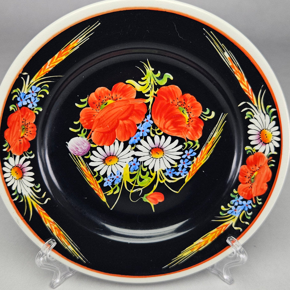Kravsko Czechoslovak Black Floral Poppy Ceramic Plate
