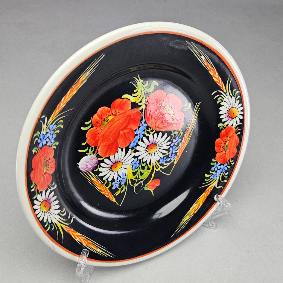 Kravsko Czechoslovak Black Floral Poppy Ceramic Plate