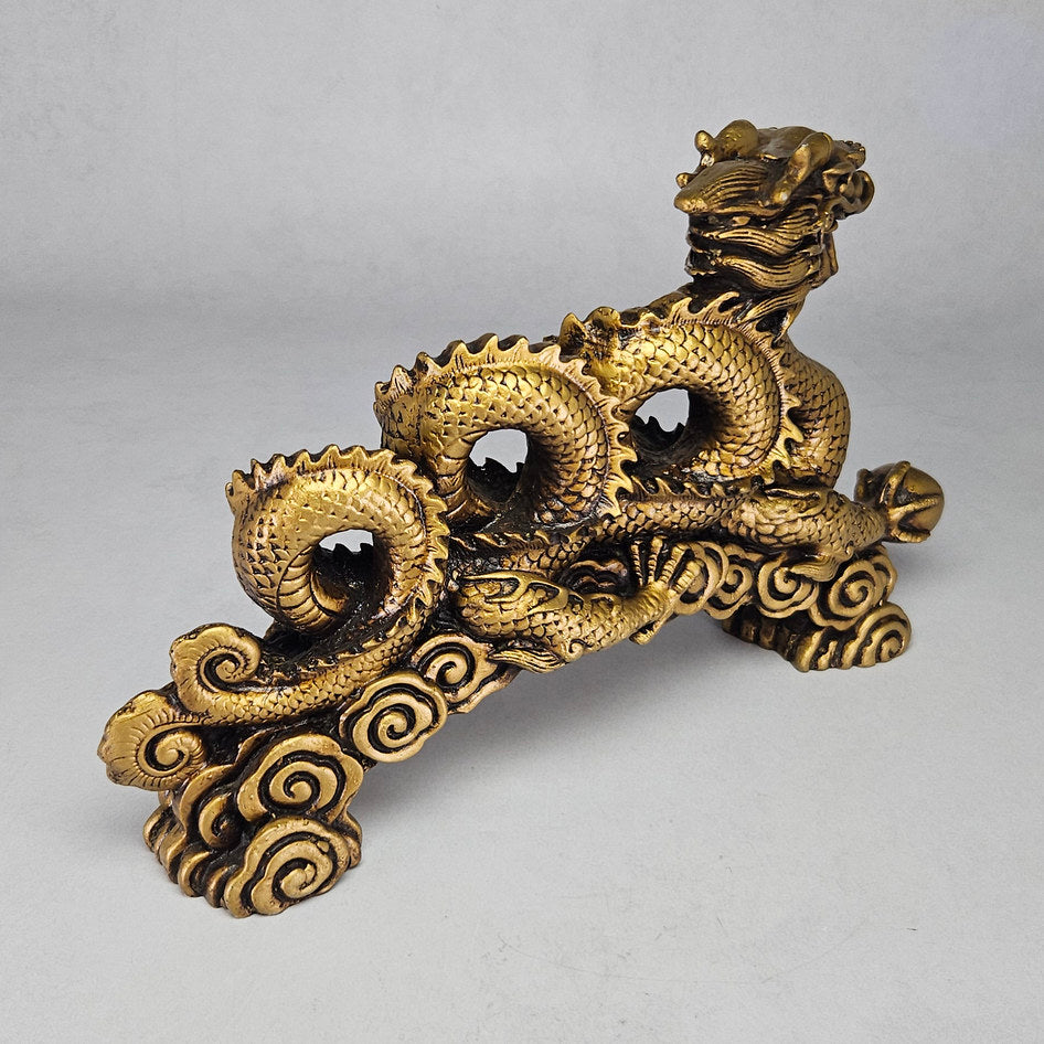 Large Vintage Gilded Resin Chinese Feng Shui Dragon Statue with Orb Detail
