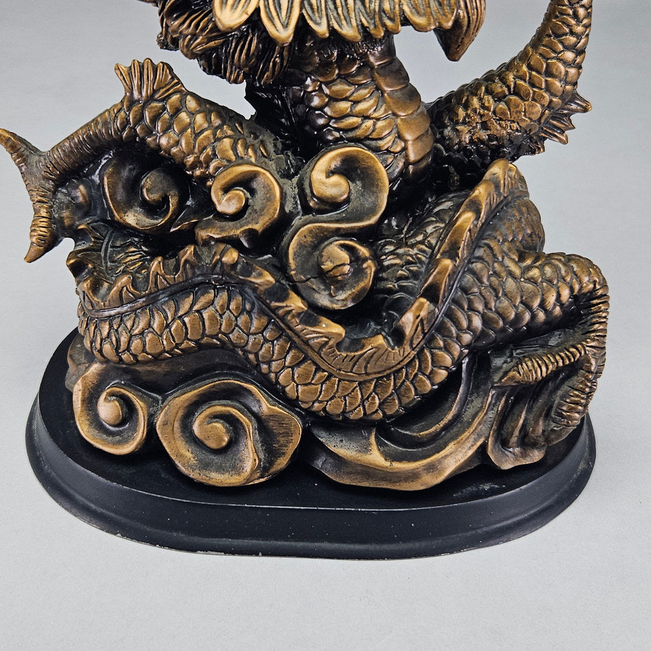 Large Vintage Gilded Resin Feng Shui Dragon with Raised Orb on Base