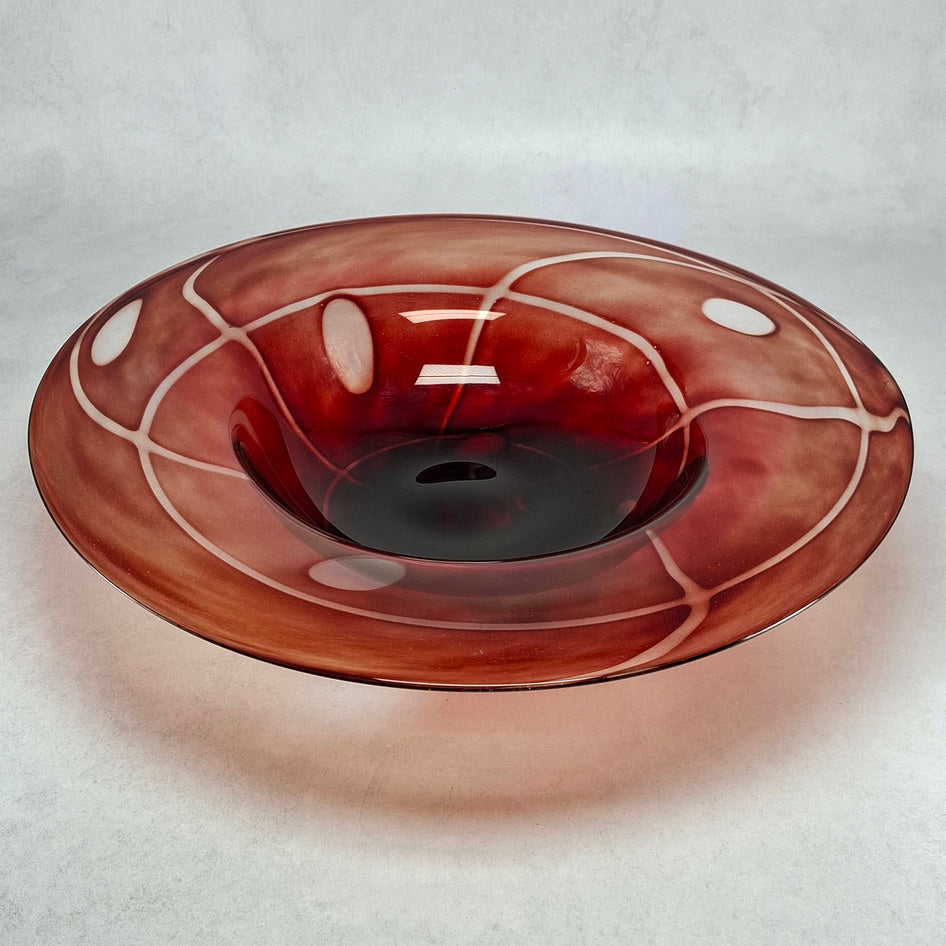 Large Vintage Mid-Century Red Swirl Italian Art Glass Centrepiece Bowl