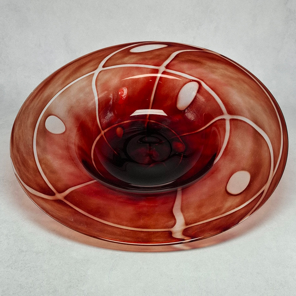 Large Vintage Mid-Century Red Swirl Italian Art Glass Centrepiece Bowl