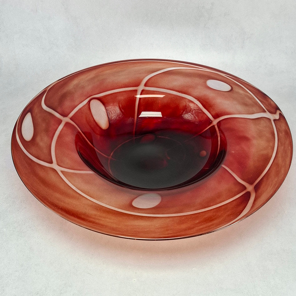Large Vintage Mid-Century Red Swirl Italian Art Glass Centrepiece Bowl