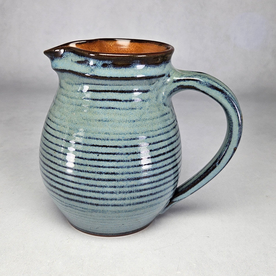 Liebermann Pottery Blue and Brown Ribbed Jug