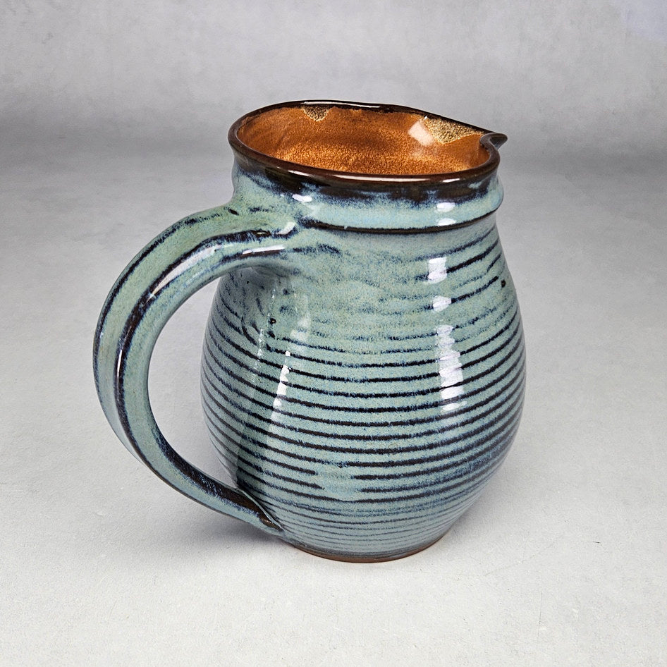 Liebermann Pottery Blue and Brown Ribbed Jug