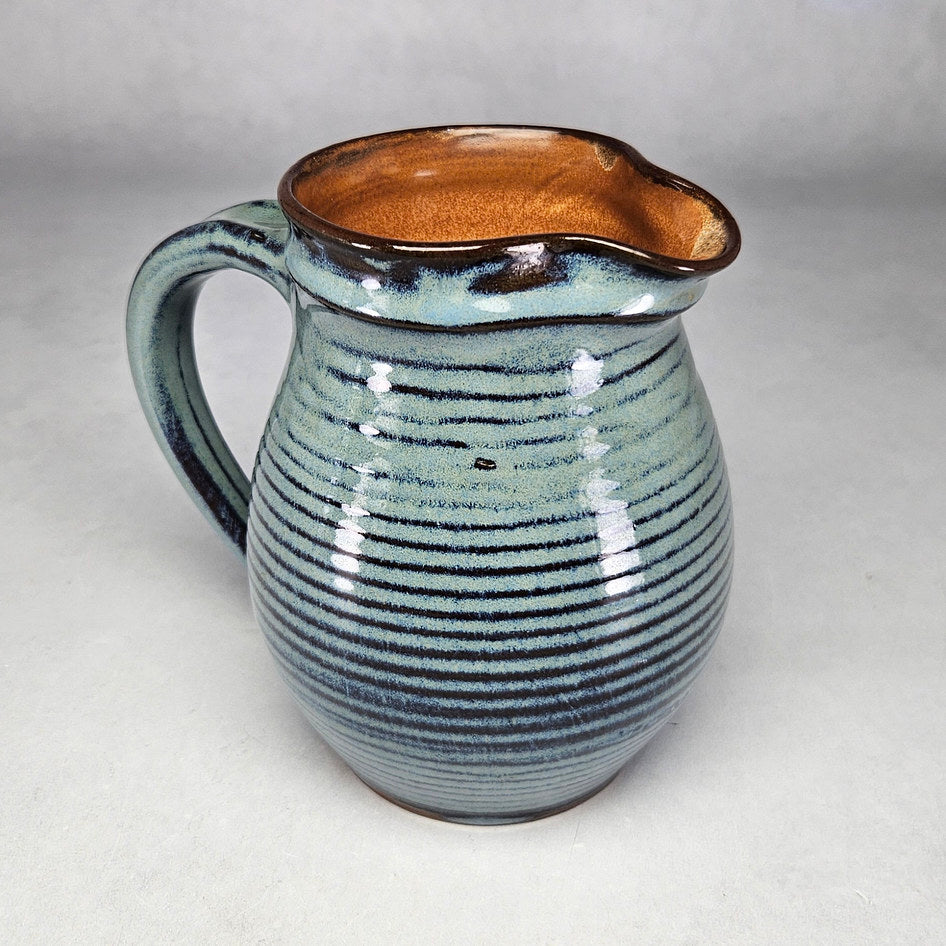 Liebermann Pottery Blue and Brown Ribbed Jug