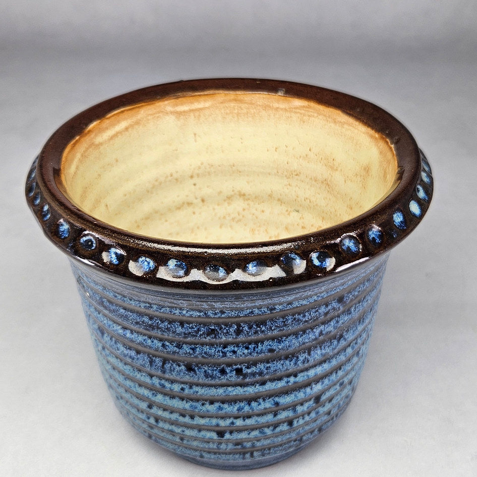 Liebermann Pottery Blue and Brown Ribbed Planter