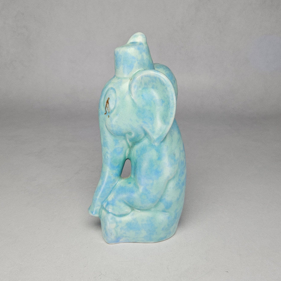 Light Blue Mottled Ceramic Elephant Figurine