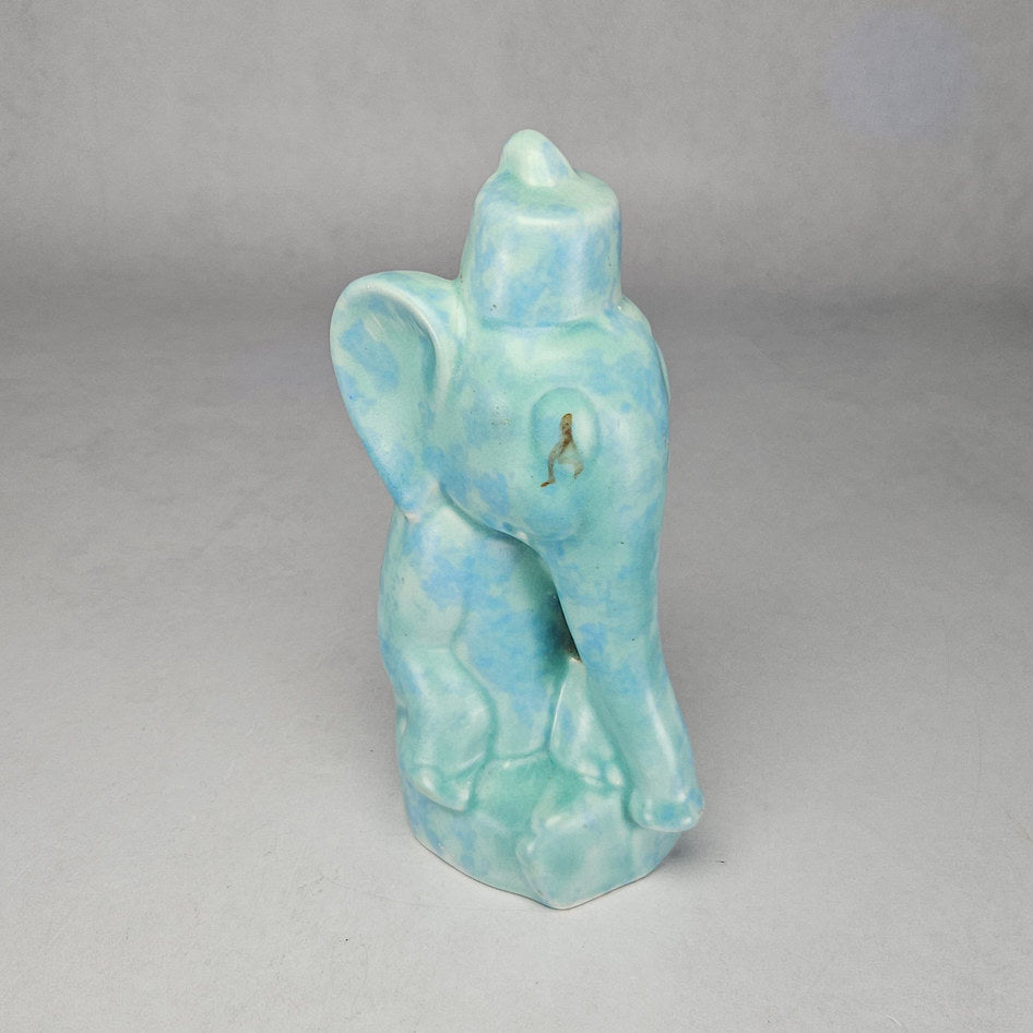 Light Blue Mottled Ceramic Elephant Figurine