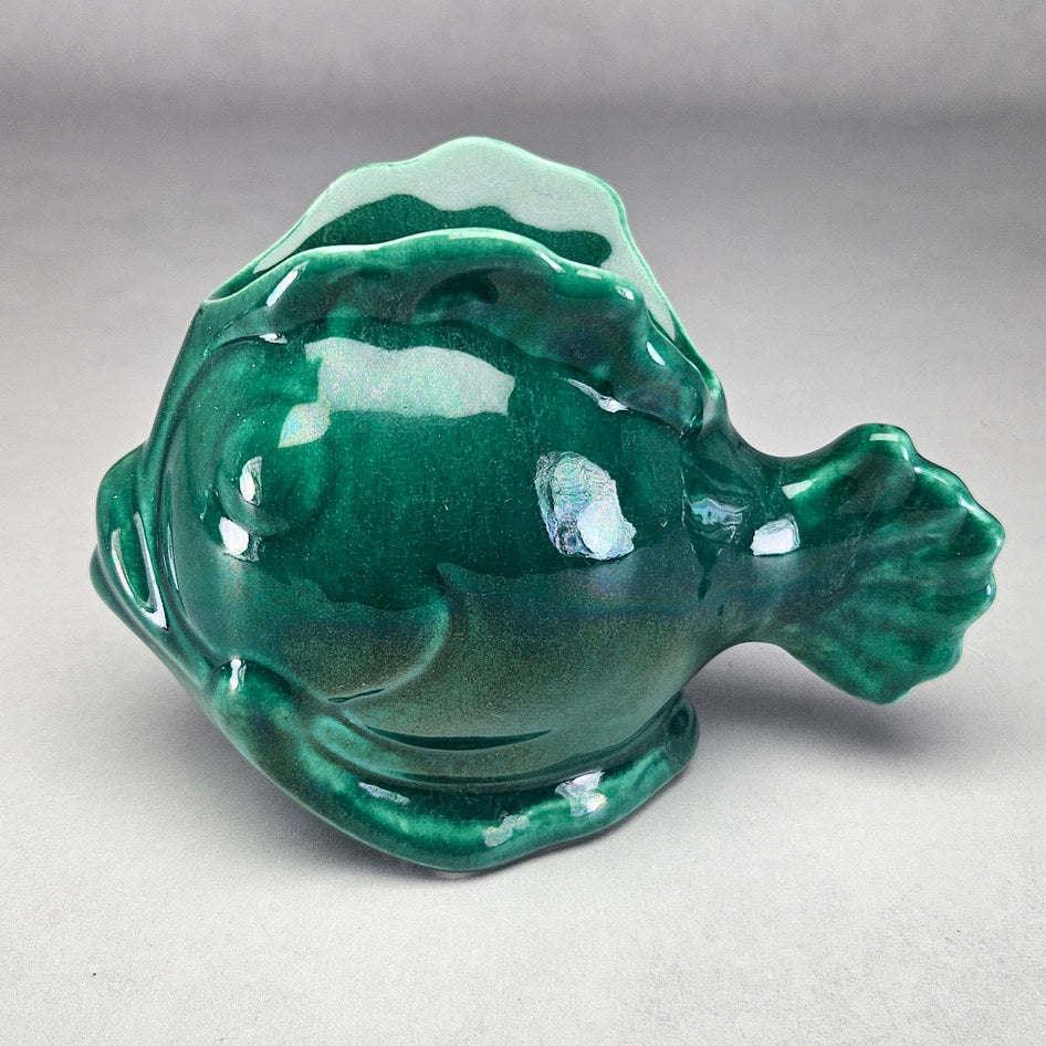 Lucia Ware 2202 Dark Green Ceramic Fish Vase, view 1