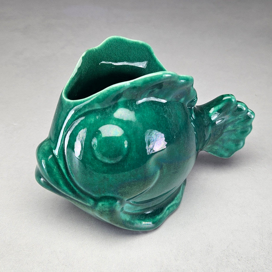 Lucia Ware 2202 Dark Green Ceramic Fish Vase, view 2