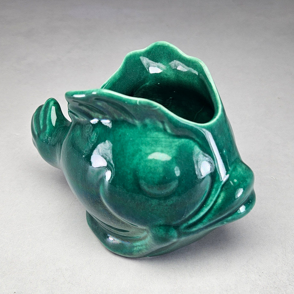 Lucia Ware 2202 Dark Green Ceramic Fish Vase, view 3