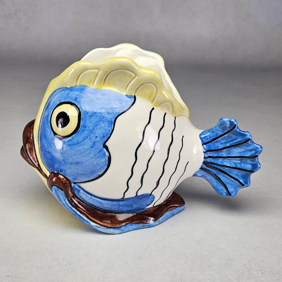 Lucia Ware 2202 Hand-Painted Blue Ceramic Fish Vase, view 1