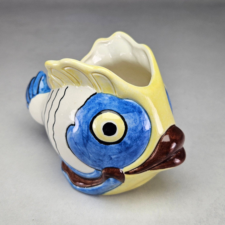 Lucia Ware 2202 Hand-Painted Blue Ceramic Fish Vase, view 2