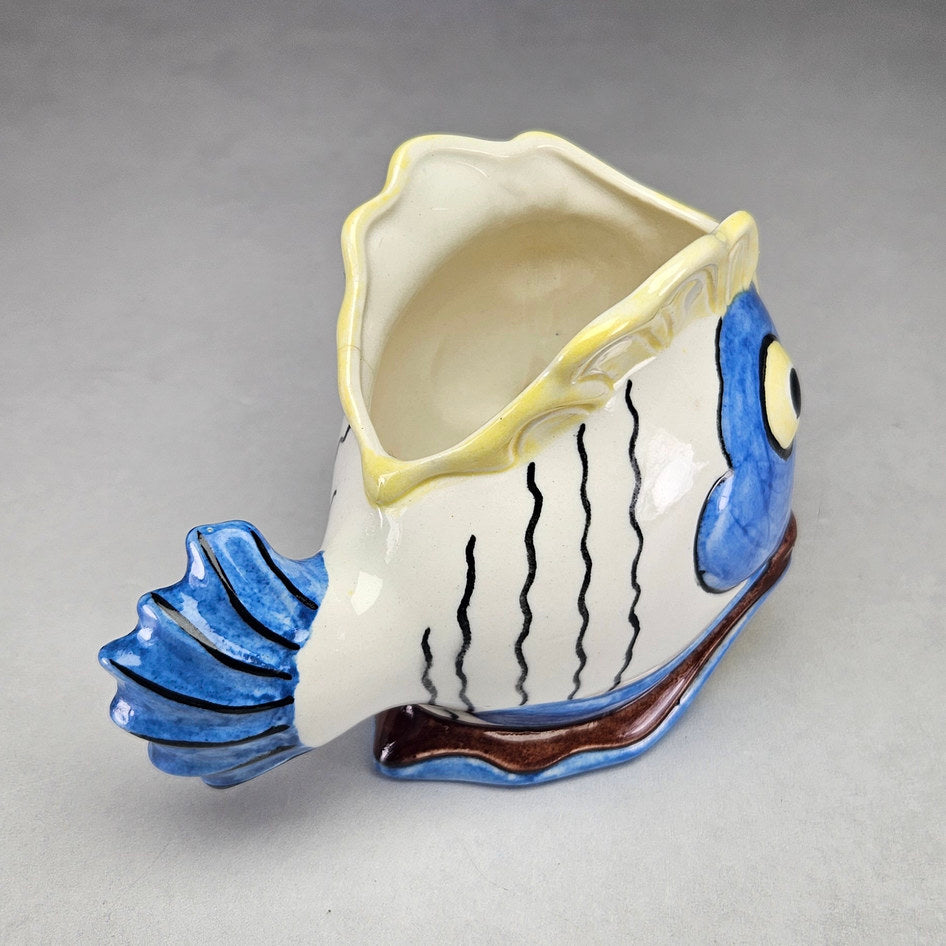 Lucia Ware 2202 Hand-Painted Blue Ceramic Fish Vase, view 3