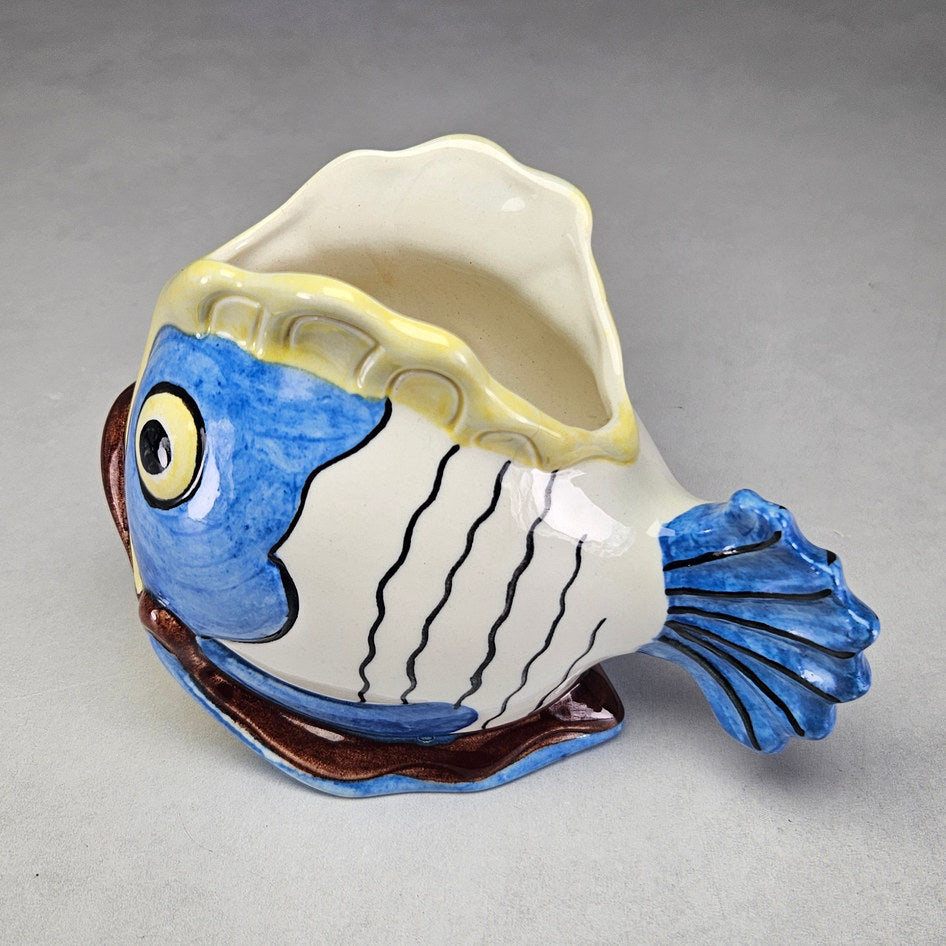 Lucia Ware 2202 Hand-Painted Blue Ceramic Fish Vase, view 4
