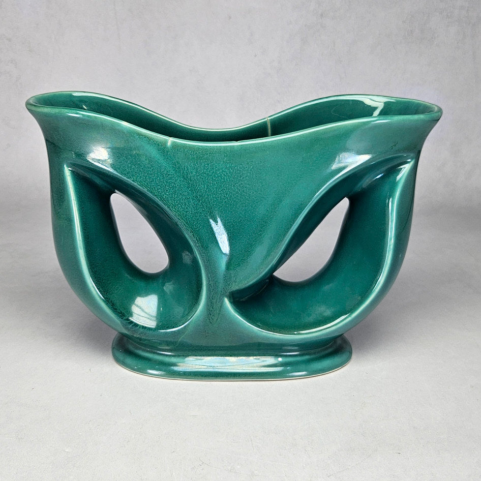 Lucia Ware attributed turquoise vase with twin pierced openings