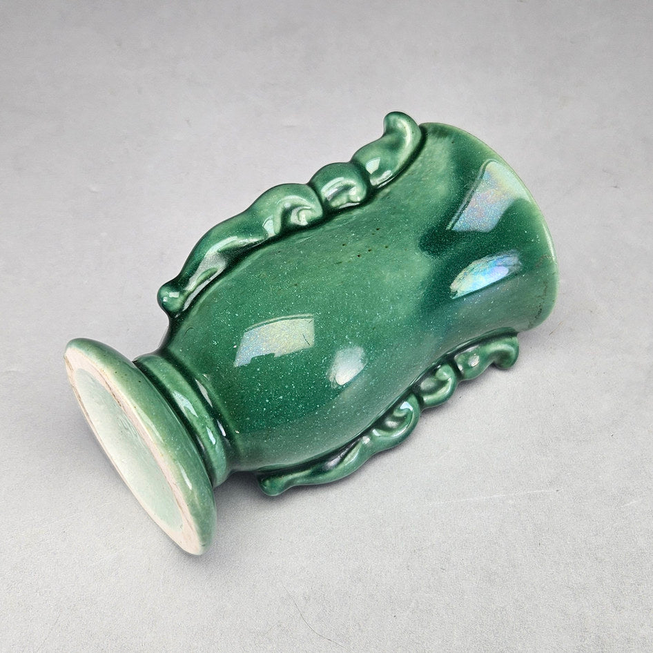 Lucia Ware attributed green pedestal vase showing speckled glaze