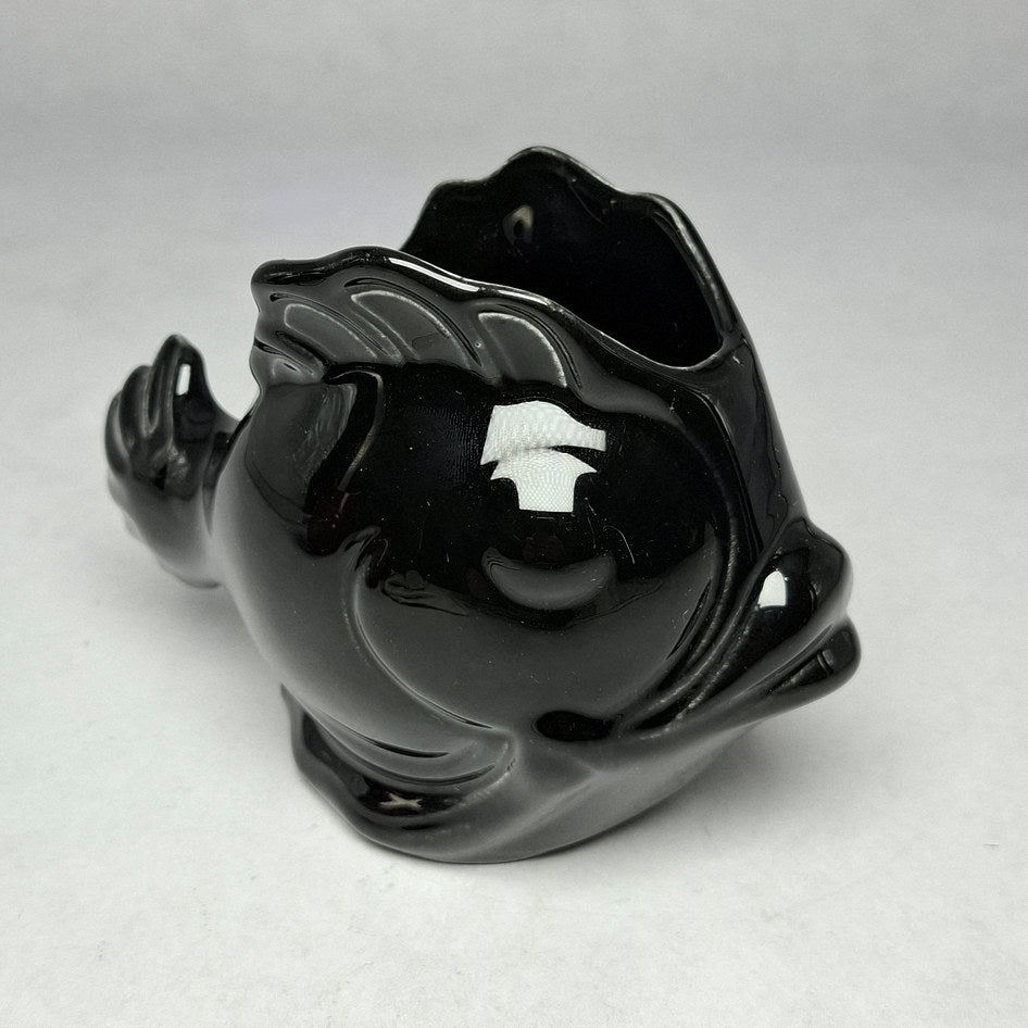 Lucia Ware Black Ceramic Fish Planter Vase 2202