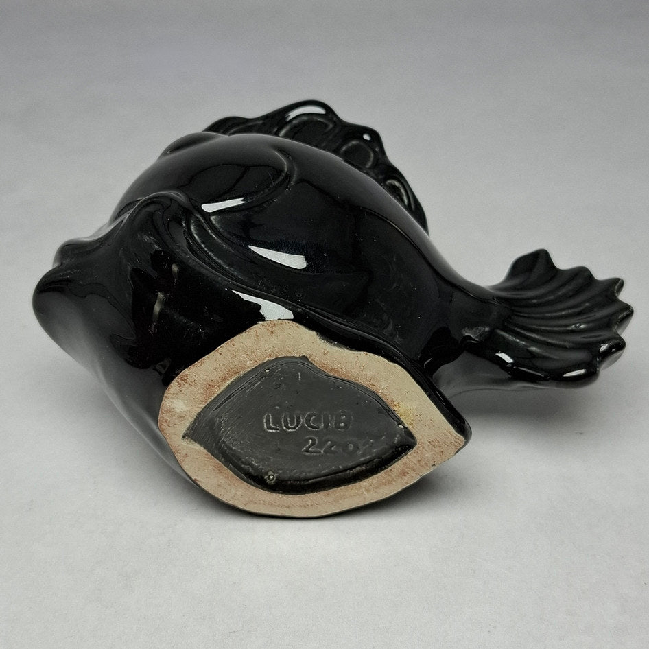 Lucia Ware Black Ceramic Fish Planter Vase 2202