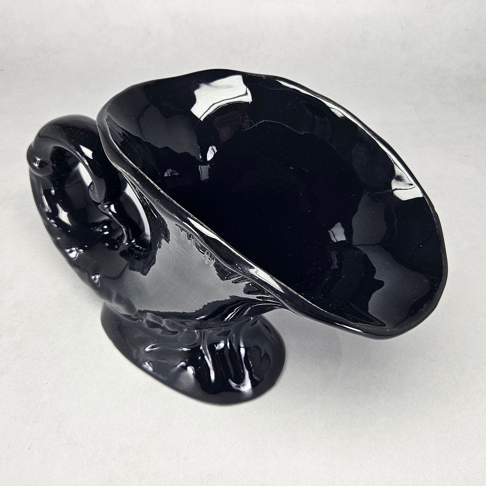 Lucia Ware black ceramic cornucopia vase with curled scroll end