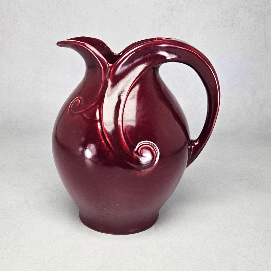 Lucia Ware burgundy ceramic ewer with sweeping scroll handle 7904