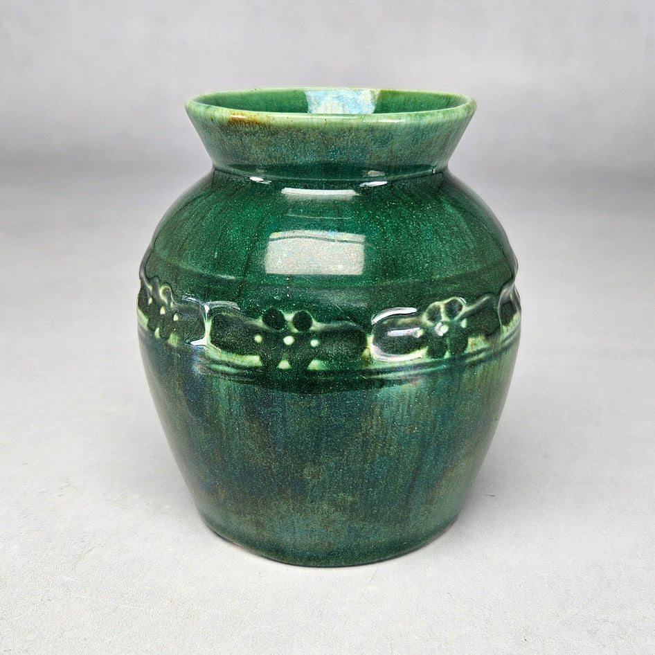 Lucia Ware green ceramic vase with raised floral band 1563