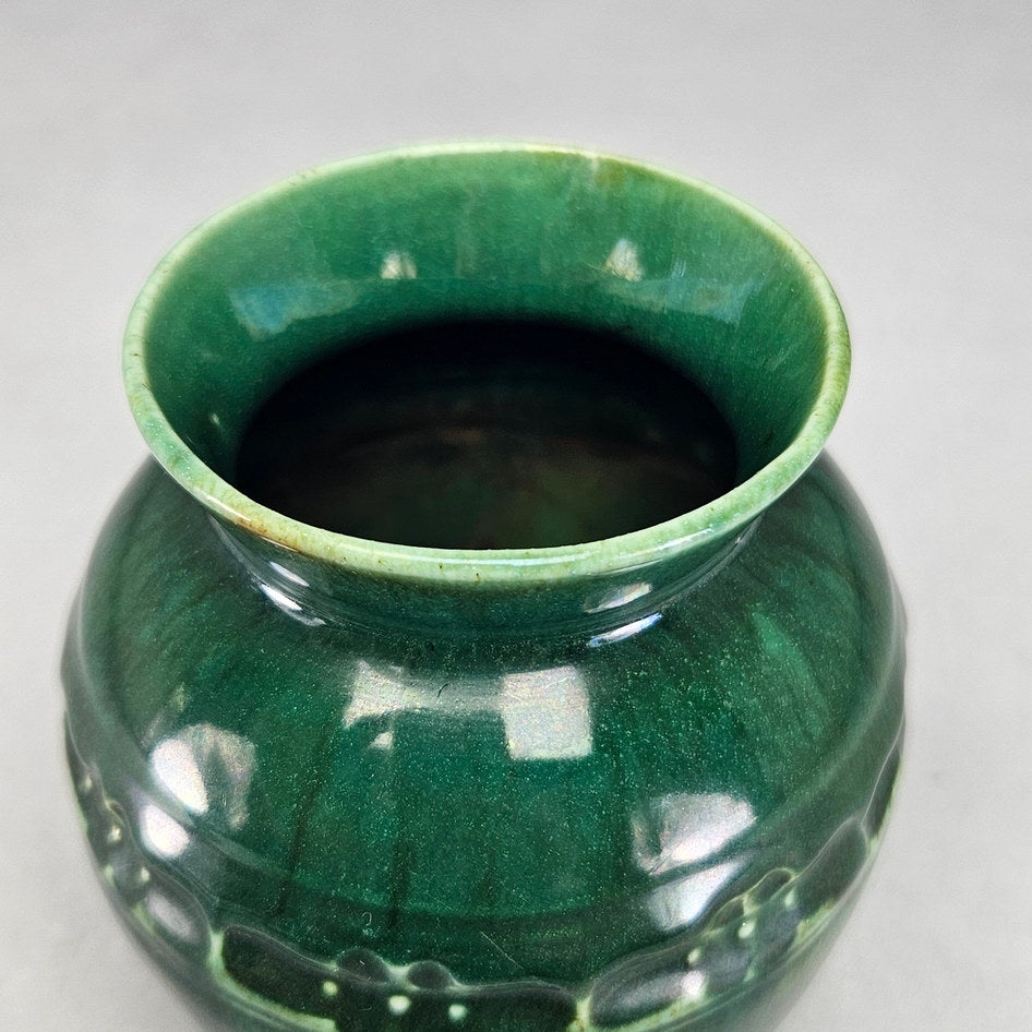 Lucia Ware green ceramic vase with raised floral band 1563