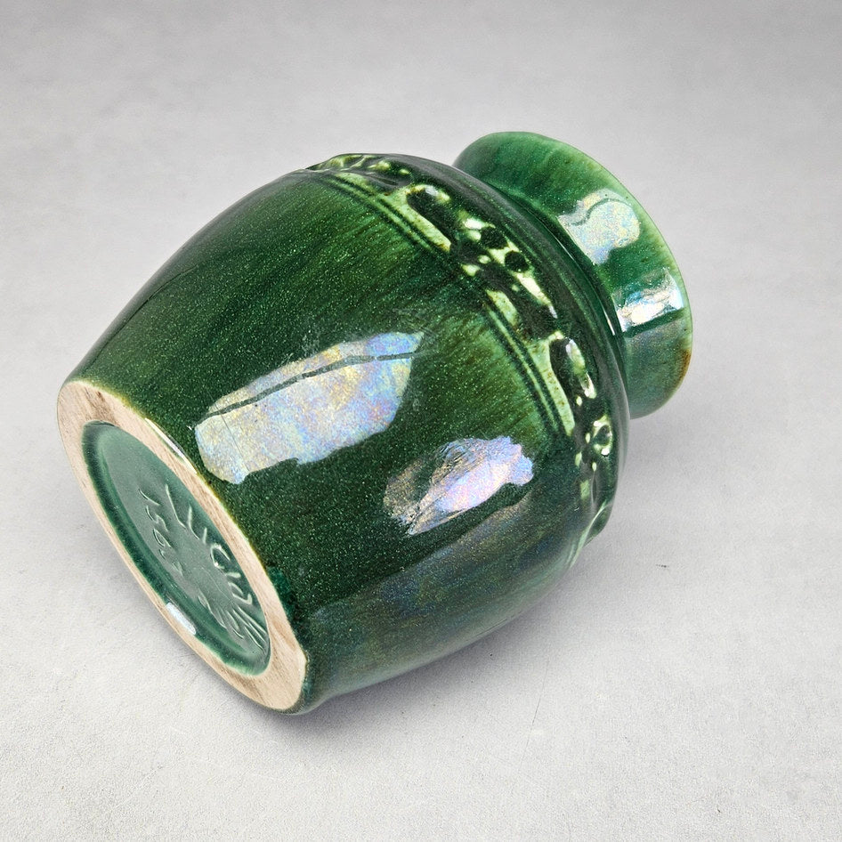 Lucia Ware green ceramic vase with raised floral band 1563