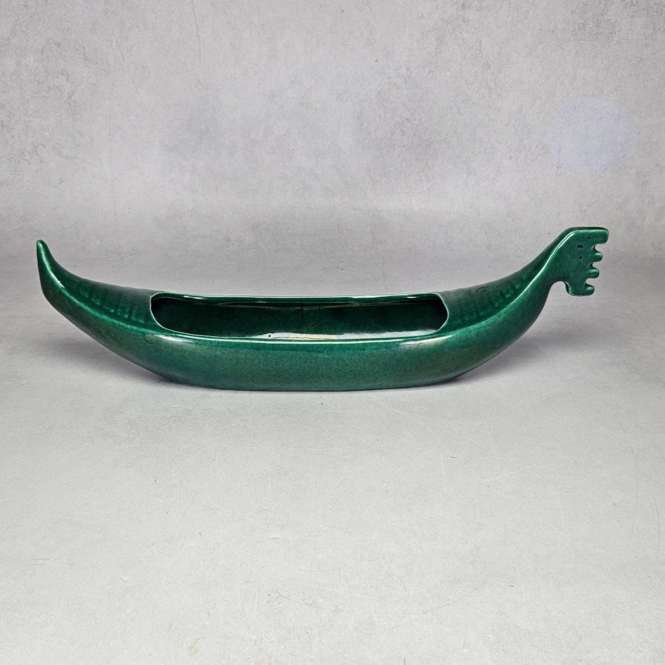 Lucia Ware green gondola planter with raised notched prow