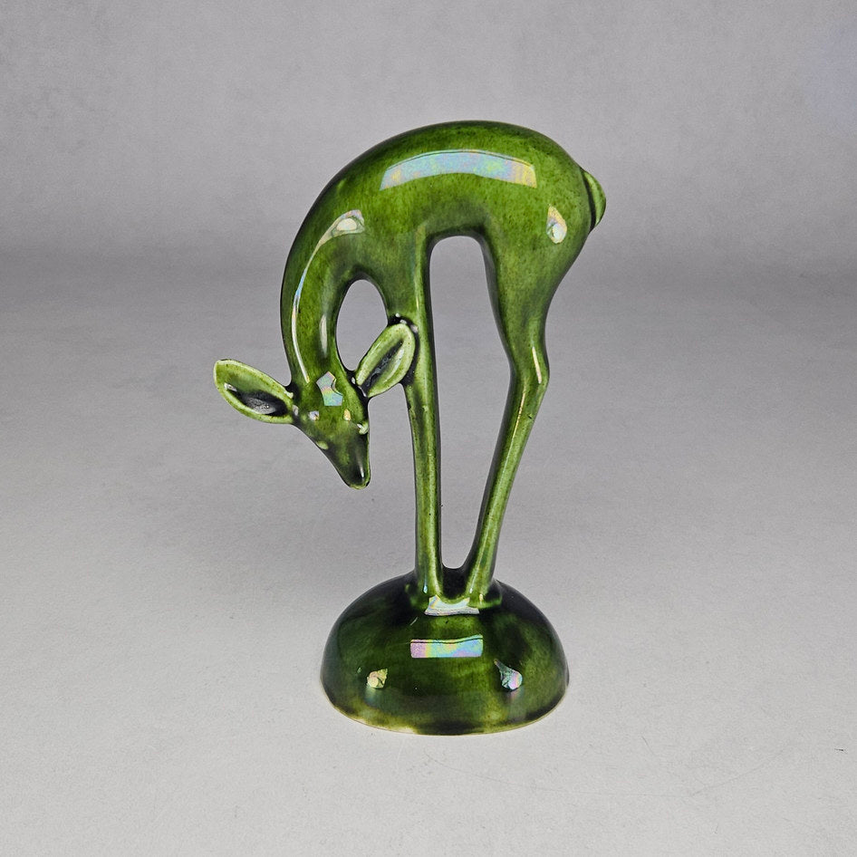 Lucia Ware Green Mid-Century Ceramic Deer Figurine Model 5004