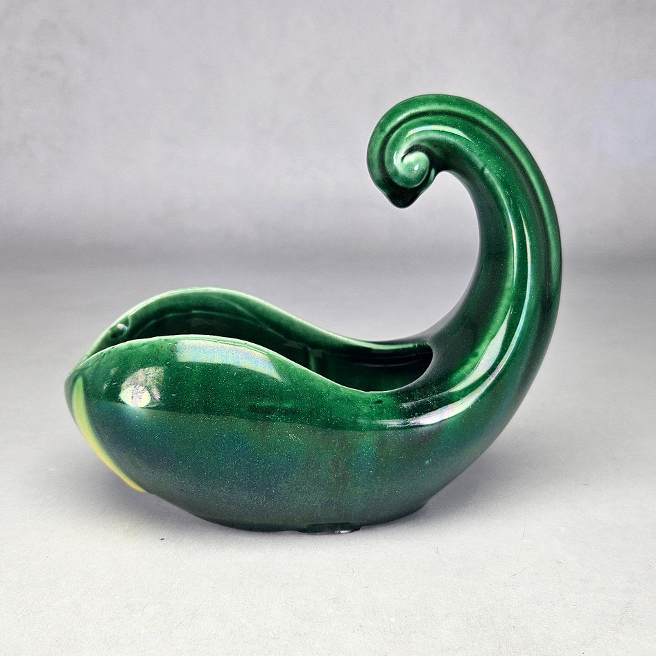 Lucia Ware green scroll planter with yellow glaze accent