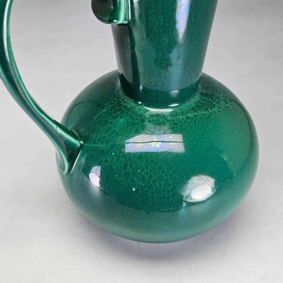 Lucia Ware green tall-neck ewer showing glaze crazing detail