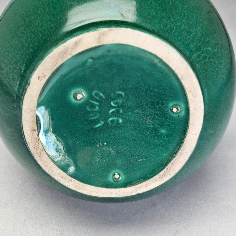 Lucia Ware green tall-neck ewer underside showing impressed identification