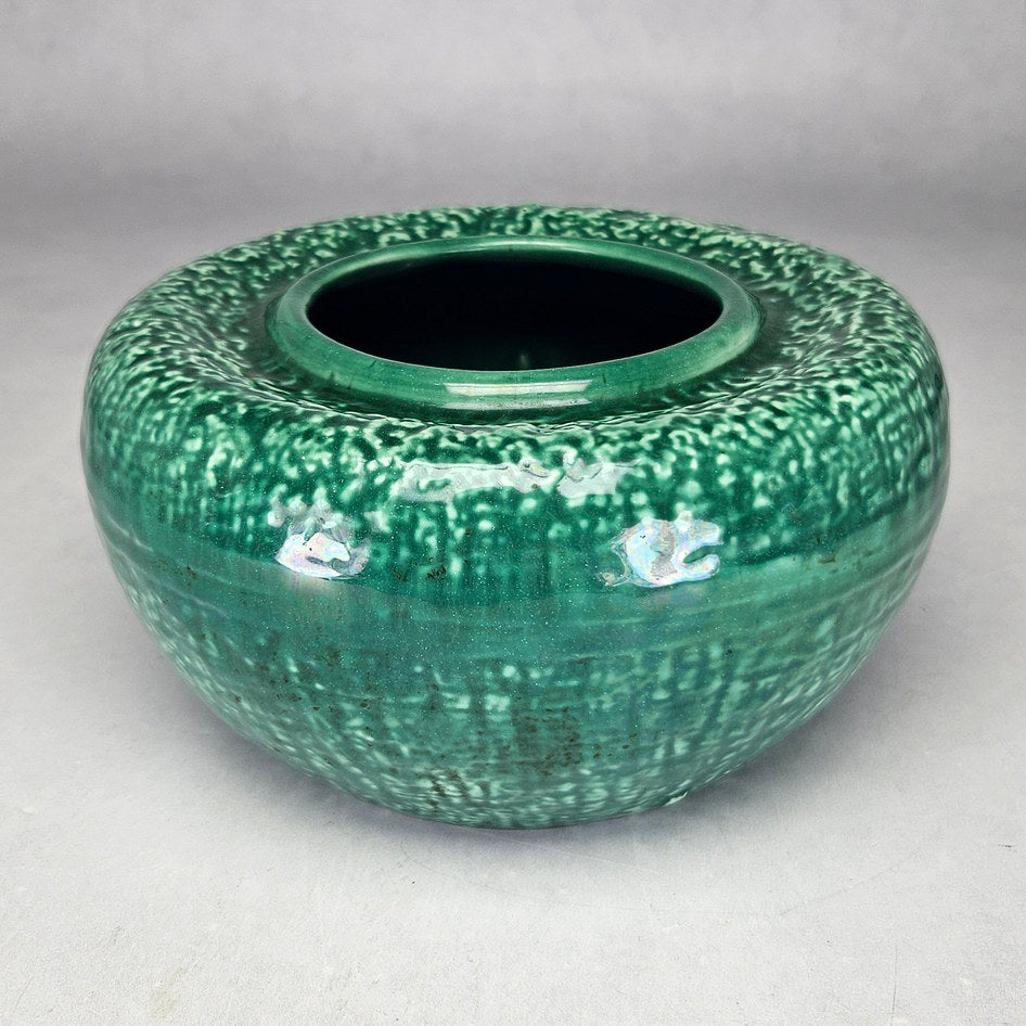 Lucia Ware green round vase with pebbled ceramic texture