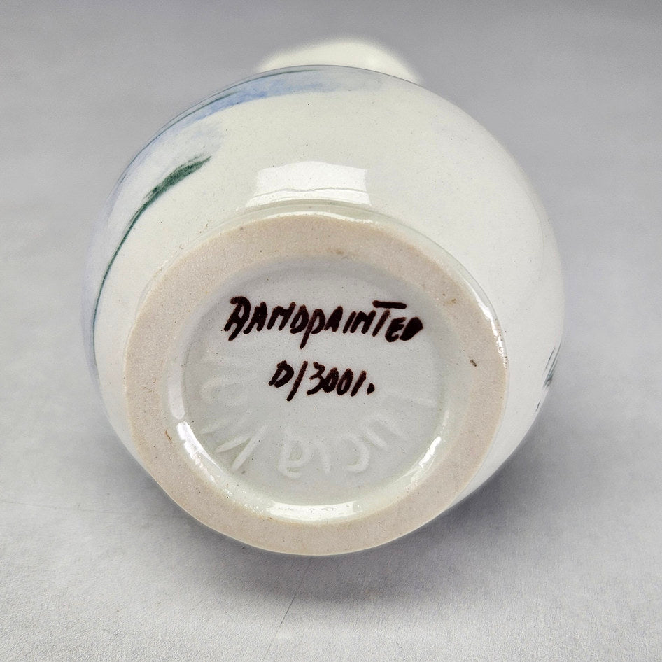 Lucia Ware cream ceramic ewer with hand-painted windmill landscape