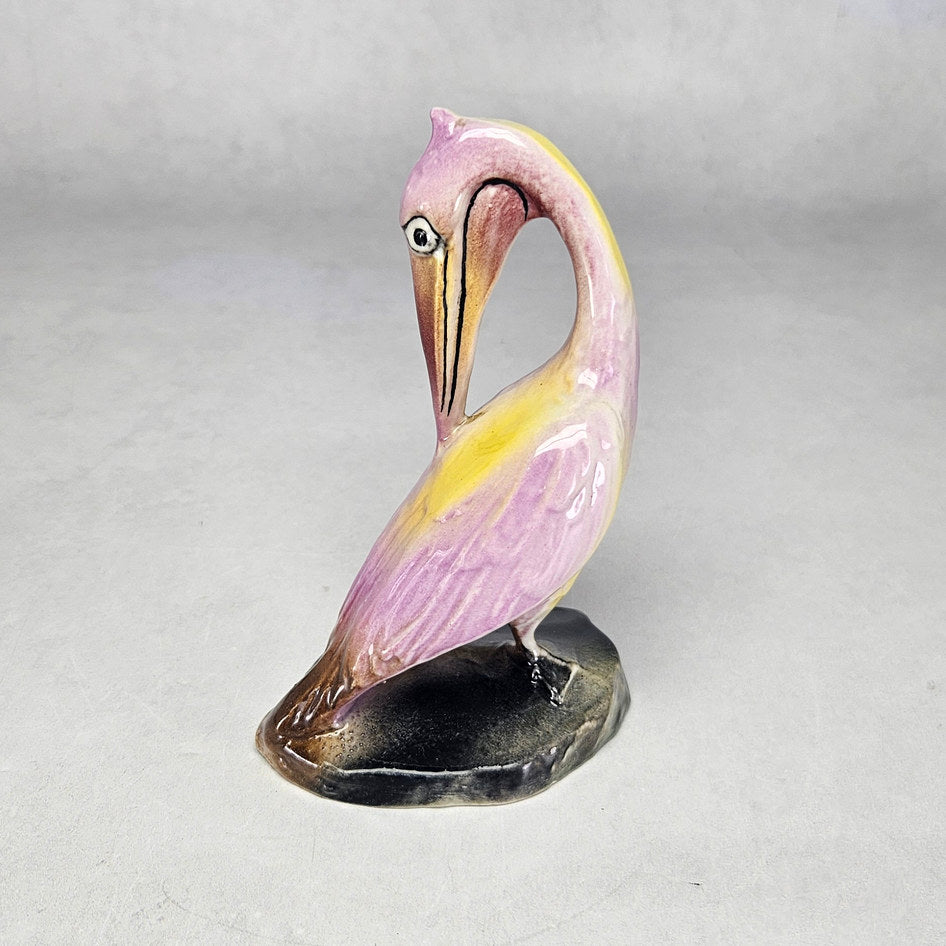 Lucia Ware pink and yellow ceramic pelican figurine model 6012