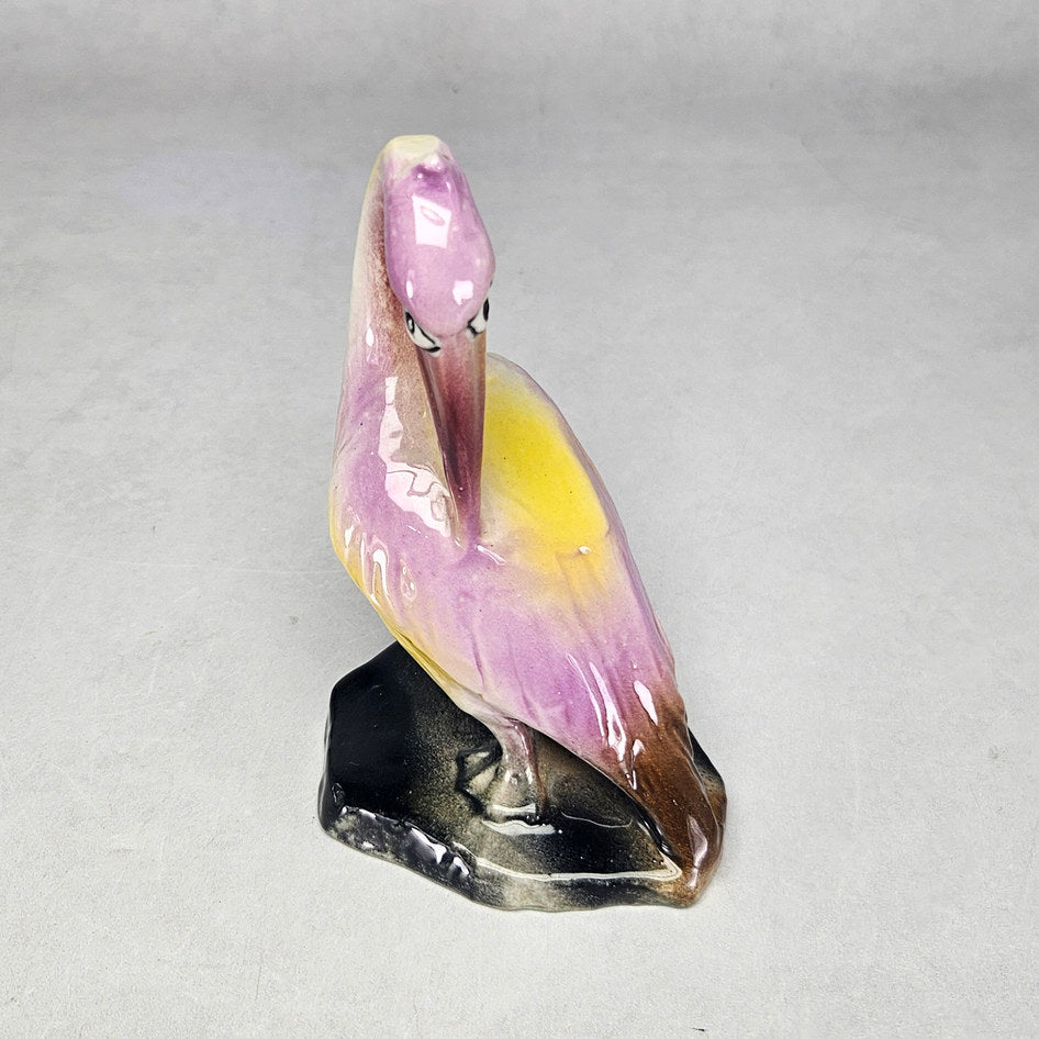 Lucia Ware pink and yellow ceramic pelican figurine model 6012